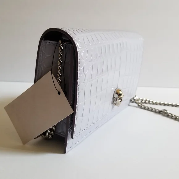 Alexander McQueen Croc-Embossed Leather Skull Crossbody Bag Lavender - Picture 2 of 11